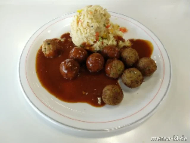 Falafel (1,Gl,Sl,V,V+) mit Raz el Hanout Soße (Sl,V,V+), Couscous (Gl,V,V+) und Salat (V,V+) | Vegan