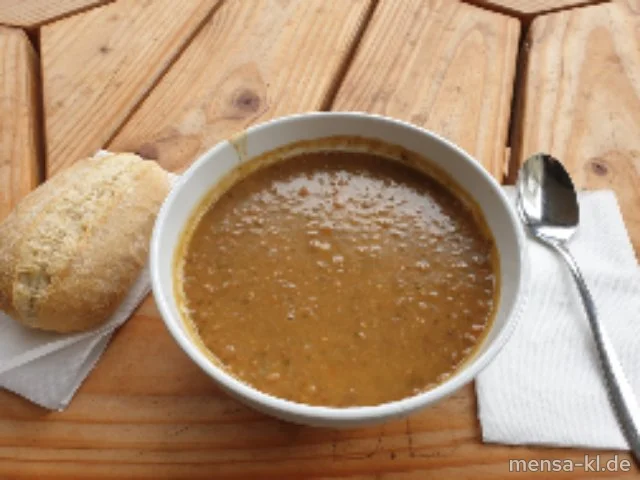 Linsensuppe (Sl) mit Brötchen (Gl,So)