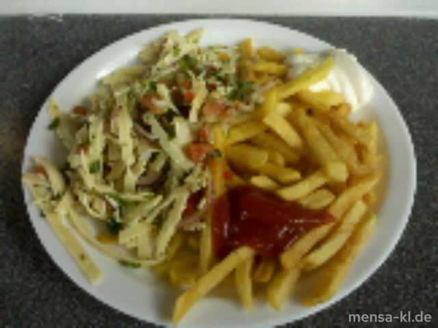 Käsesalat "Schweizer Art" (1,2,V) mit Pommes-Frites (V) und Salat (V)
