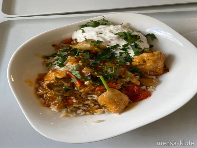 Huhnglaublich: Hähnchen "Tagine" (Gl,Sl,So,G) mit Sesam-Dip (La,Se) und Vollkornreis