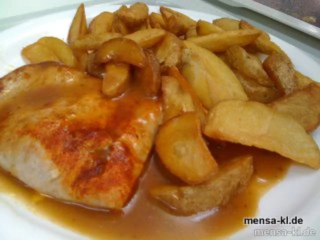 Truthahnsteak "Down Under" mit Honig-Senfsoße und Potato Wedges