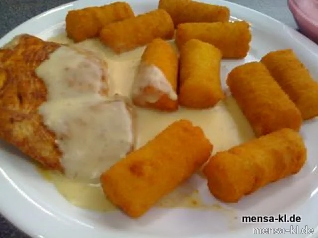 Truthahnsteak mit Käsesoße und Kroketten (1)
