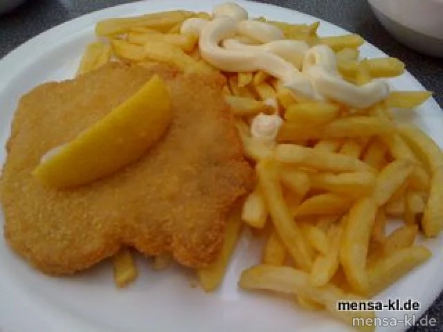 Paniertes Schweineschnitzel "Wiener Art" mit Pommes-Frites und Salat