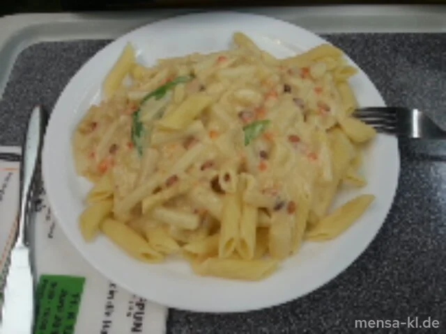 Ragout von frischem Pfälzer Spargel mit Rucola (V), geröstete Pinienkerne (V), Penne Rigate (V)