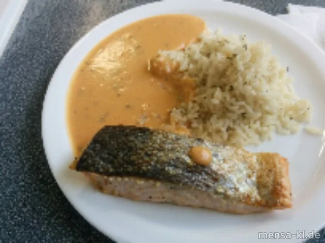 Lachsfilet (Fi) mit Café de Paris (Gl,La) und Kräuterreis