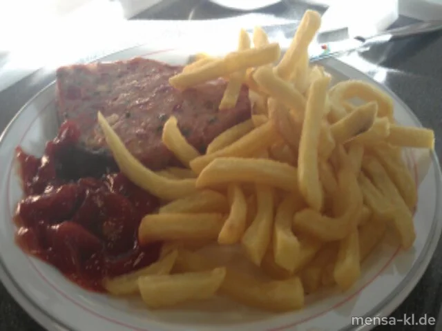 Pizzafleischkäse (S/R/1/2/3/4) mit Pommes-Frites