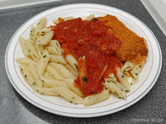 Seelachsfilet "Toskana" mit Tomatensugo, Basilikum-Nudeln (1,Gl) und Salat