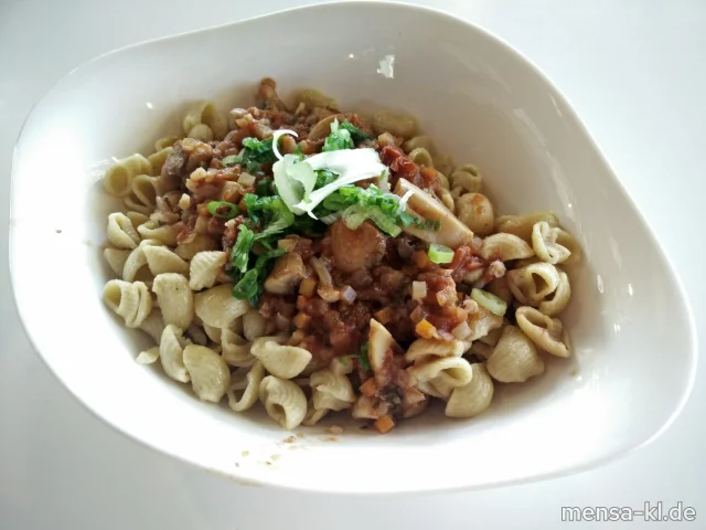 Prima Pasta: Vollkorn-Boccolini (Gl,V,V+) mit veganer Gemüsebolognese (Nu,Sl,V,V+) | Vegan