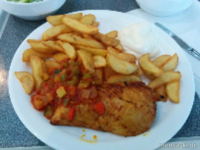 Truthahnbrustfilet (G,Lfrei) mit Pepperonata (Lfrei), Potato Wedges (Lfrei) und Salat (Lfrei)
