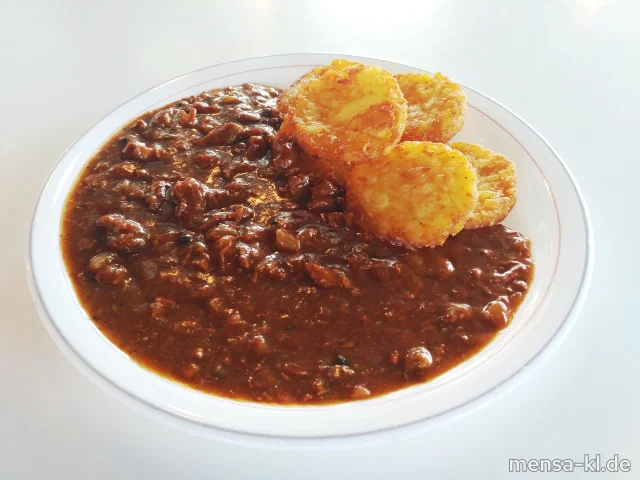 Rindergeschnetzeltes in Pfeffersoße (Gl,R) mit Rösti und Salat
