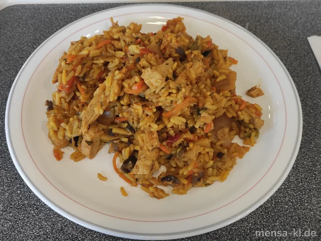 Asiatische Reispfanne mit Putengeschnetzeltem und Gemüse (La,Sl,So,G)