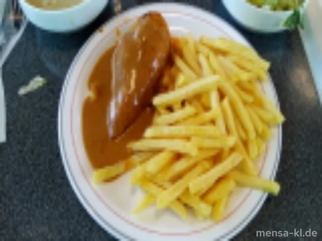 Hähnchenbrustfilet (G) mit Rahmsoße (La,Sf,A), Pommes frites und Salat