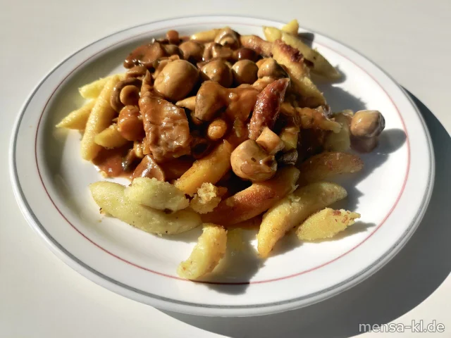 Pilzgulasch Jäger Art (Gl) mit Schupfnudeln (Gl), dazu Salat