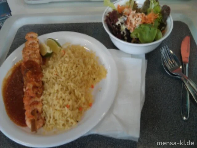 Scampi-Spieße (F) mit Sweet-Chili-Soße auf Kardamom-Reis