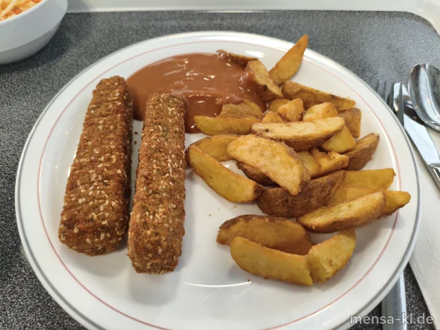 Sesam-Karotten-Knupsersticks mit Barbecue-Dip (1,Sl,Sf), Grillkartoffeln und Salat