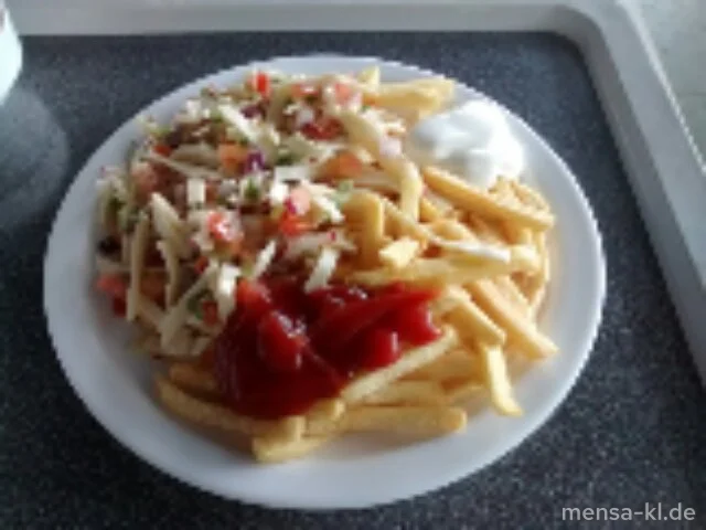 Käsesalat "Schweizer Art" (1,3,5,La,Sw), Pommes frites und Salat