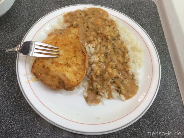 Truthahnsteak (G) mit Kräuter-Rahmsoße (Gl,La,Sf) mit Kartoffelpüree (La) und Salat