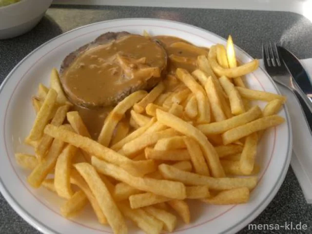 Brasilianischer Pfefferbraten (S), Pommes-Frites und Salat