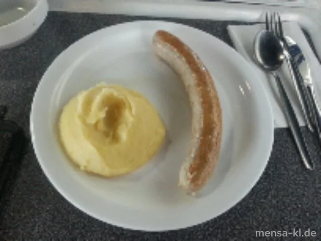 Grobe Bauernbratwurst (8,R,S) mit Kartoffelstampf, dazu Wintergemüse