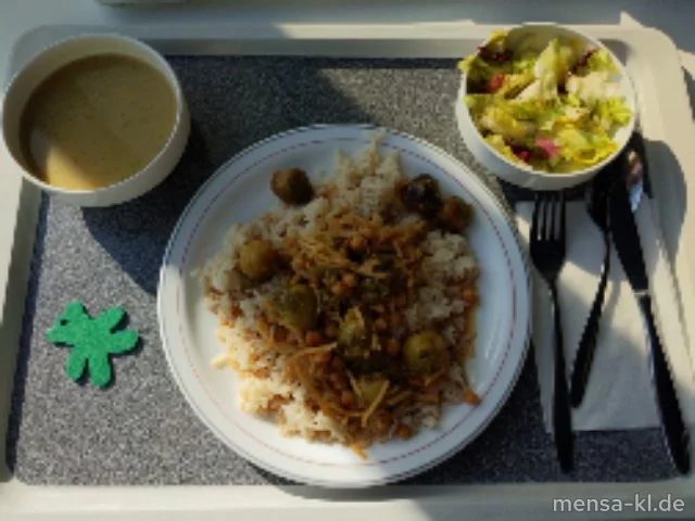 Gerösteter Ofen-Rosenkohl im Teriyaki-Sud auf Sesamreis (2,5,Gl,Sw,Se,So), dazu Salat