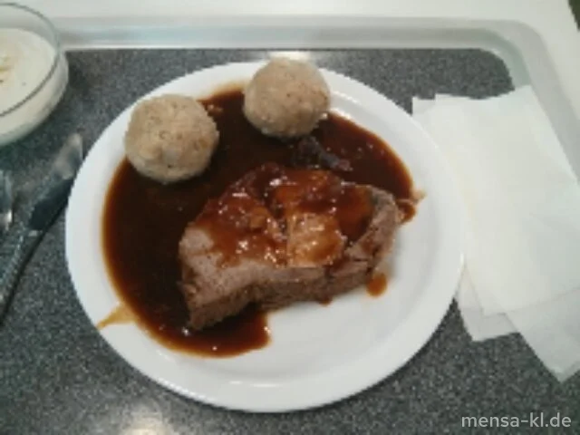 Schweinsbraten (S) mit Dunkelbiersoße (A) und Semmelknödel (2,3)