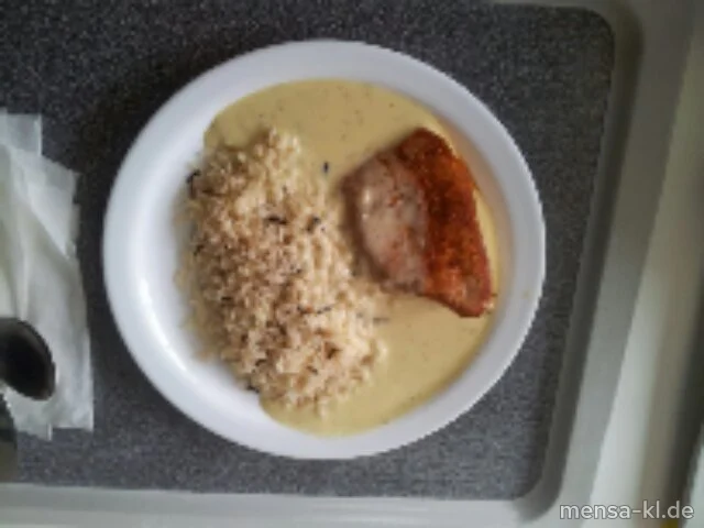 Truthahnsteak (G) mit Frischkäse-Kräutersoße und Reis mit Wildreis