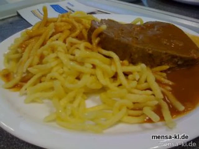 Pfälzer Wildschwein-Hackbraten (3/4) mit Rahmsoße, Spätzle und Salat