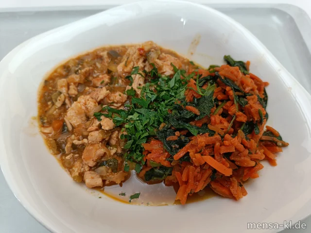 Gemüse-Power: Asiatische "Caroodles" mit Putenstreifen und Blattspinat (Gl,Se,So,G)