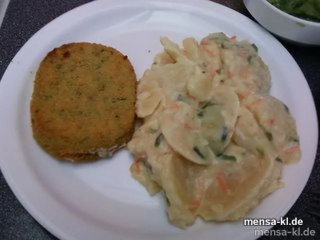 Gemüsekrusti (2) mit buntem Kartoffelsalat (1) und Salat
