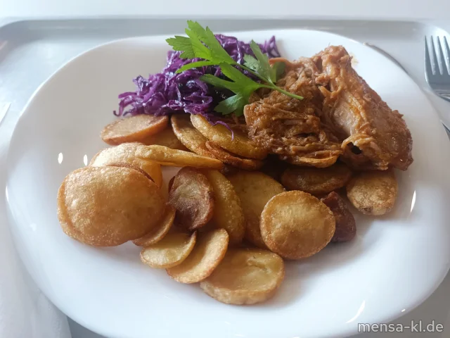 Pulled Turkey (G) mit Pommes-Chips und Apfel-Rotkohlsalat (1,3,5,Sw)