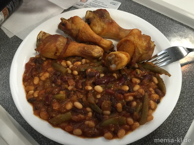 Chicken Drums (3,G) und mexikanisches Bohnengemüse