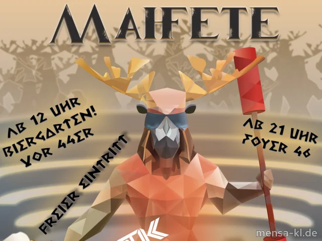 Maifete am 23.05.2024. Biergarten, Grillstand und Gladiatorspiele ab 11:30 Uhr. Ab 21 Uhr Party im Foyer 46. Kostenfreier Eintritt. <a href="https://maifete.de">Details auf maifete.de</a>
