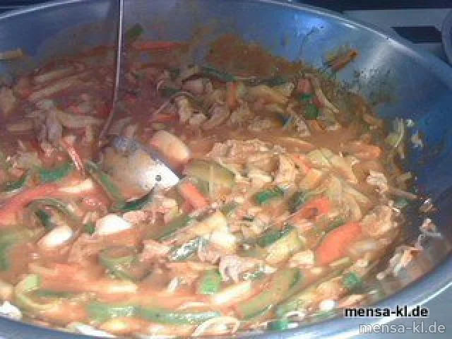 Teriyaki-Gemüse mit geschnetzeltem Schweinefleisch "Thai-Red-Curry" (3), Reis