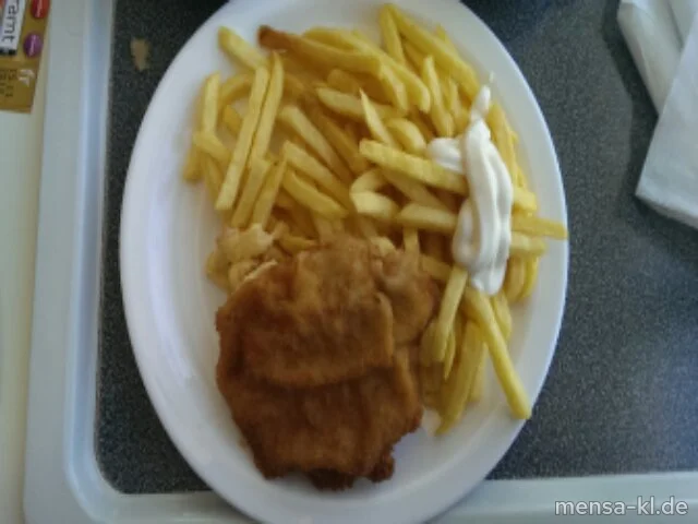 Cordon bleu mit Schinken und Käse gefüllt (1,2,3,S), Pommes frites und Wintergemüse