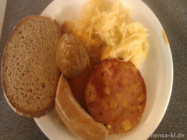 "Pfälzer Liebling": Grillbratwurst (S), Pfälzer Saumagen (2,3,4,S), Leberknödel (R,S), Sauerkraut und Bauernbrot
