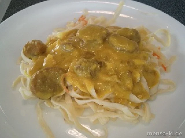 Kastanien (V) in Curry-Rahm, Gemüse-Tagliatelle