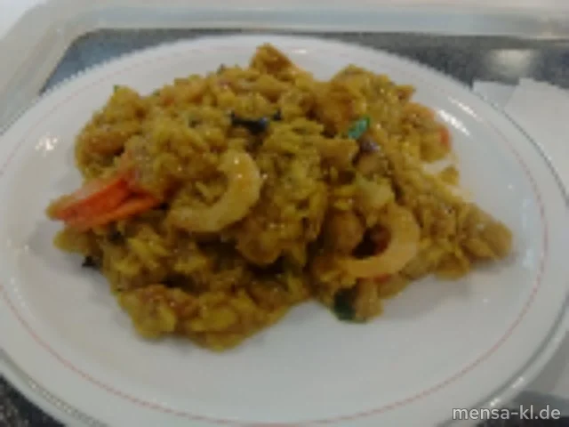 "Nasi Goreng": Indonesisches Reisgericht mit Gemüse, Schweinegeschnetzeltem und Shrimps (2,Gl,Kr,Sf,Se,So,S)