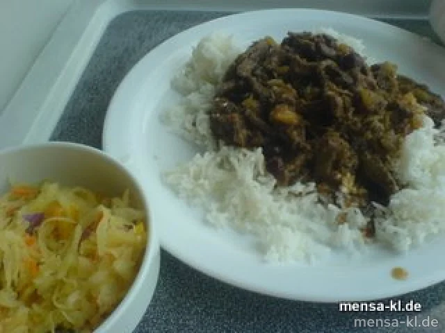 "FANMEILE - SÜDAFRIKA 2010":Rindfleischstreifen mit Cranberries und Äpfeln, Basmatireis und Chakalaka-Salat