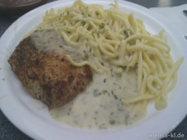 Schweinerückensteak mit Kräuter-Rahmsoße und Spätzle