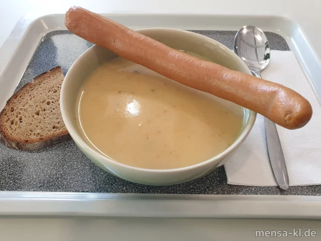 Kartoffeleintopf (La,Sl) zusätzlich 1,90 € mit Wiener Würstchen (2,3,8,S), dazu eine Scheibe Bauernbrot (Gl)
