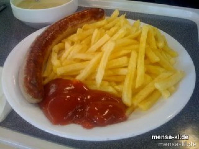 Grill-Bratwurst (S/R) mit Pommes-Frites und Salat