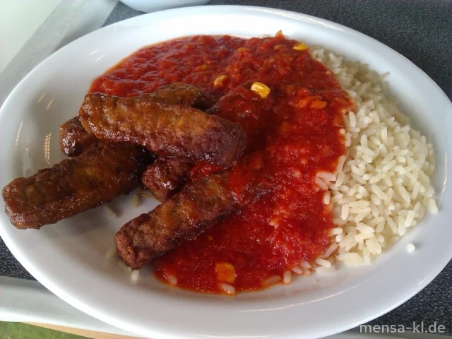 Cevapcici (S) mit Pusztasoße (9), Reis und Salat