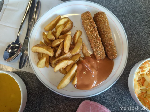 Sesam-Karotten-Knupsersticks (Gl,Se) mit Barbecue-Dip (1,Sl,Sf), Grillkartoffeln und Salat (1,5,Sw)