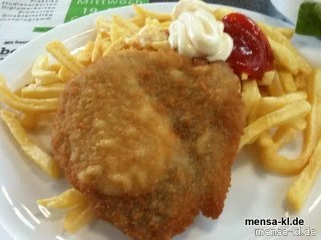 Cordon bleu (S) mit Schinken (S/2/3) und Käse (1) gefüllt, Pommes-Frites und Salat